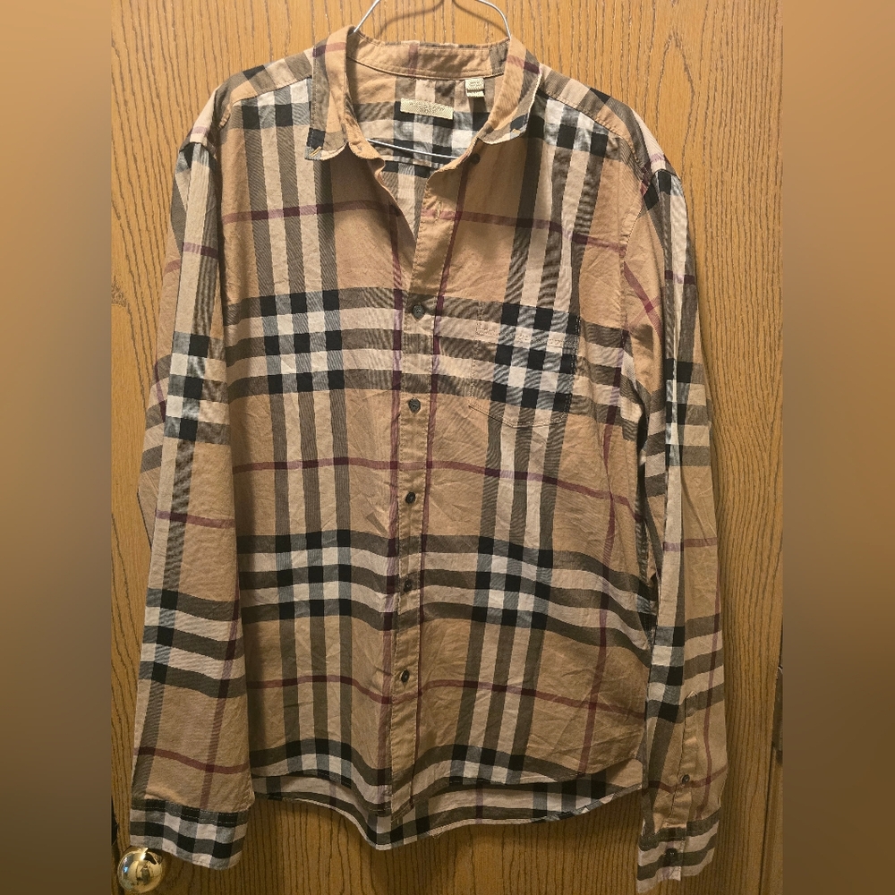 Burberry Brit Men's Beige Vintage Check Button Down Shirt XXL EUC - Picture 9 of 15